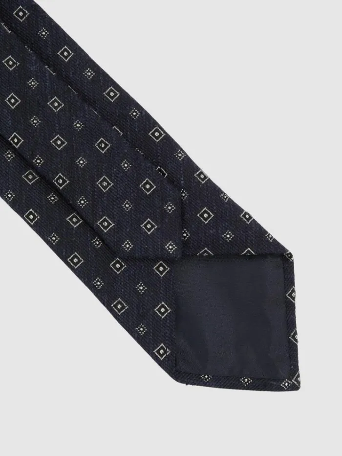 REISS Ties and Pocket Squares Men Silk Blend Foulard Medallion Print Tie Navy