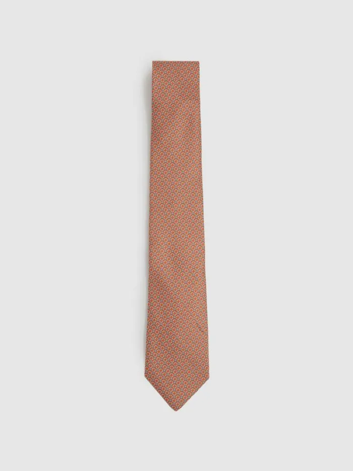 REISS Ties and Pocket Squares Men Silk Chain Pattern Tie Bright Orange