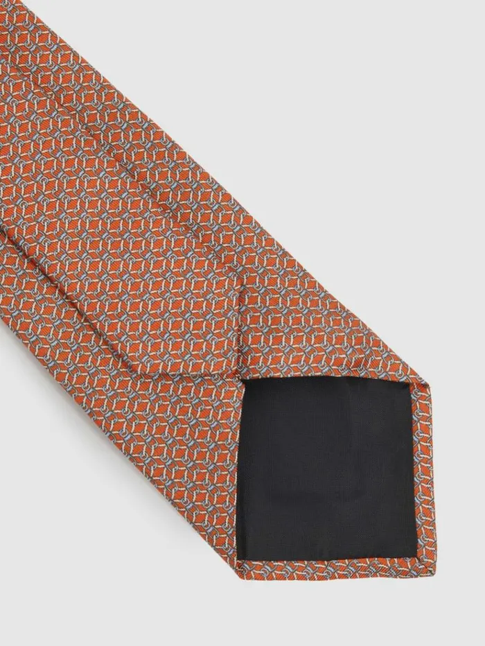 REISS Ties and Pocket Squares Men Silk Chain Pattern Tie Bright Orange