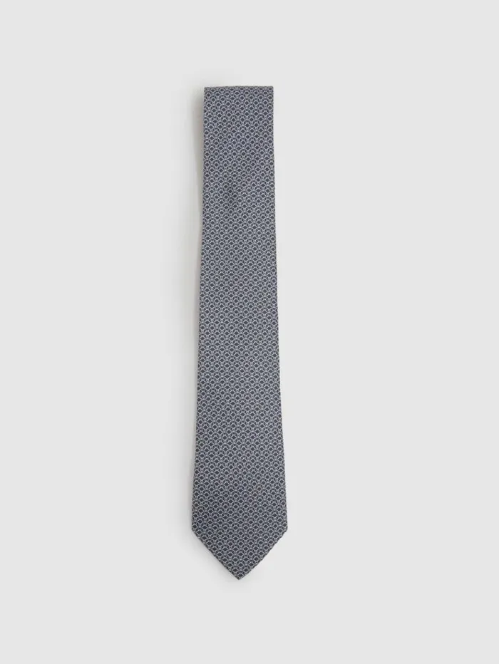 REISS Ties and Pocket Squares Men Silk Chain Pattern Tie Navy
