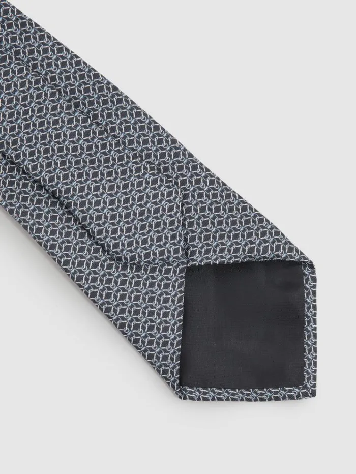 REISS Ties and Pocket Squares Men Silk Chain Pattern Tie Navy