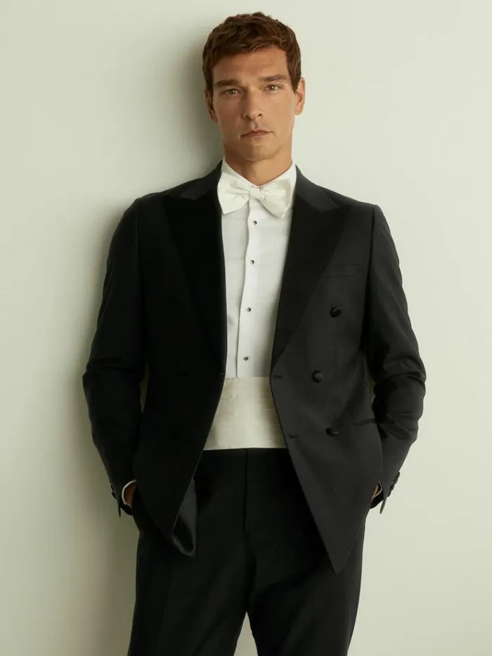 REISS Ties and Pocket Squares Men Silk Cummerbund Ivory
