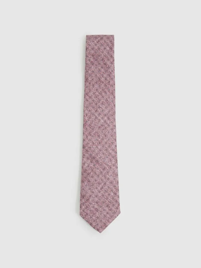 REISS Ties and Pocket Squares Men Silk Geometric Print Tie Dusty Pink