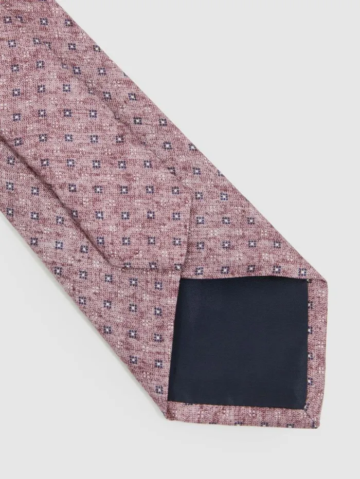 REISS Ties and Pocket Squares Men Silk Geometric Print Tie Dusty Pink