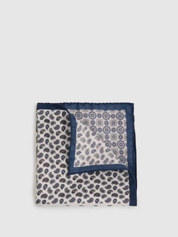 REISS Ties and Pocket Squares Men Silk Hybrid Print Pocket Square Ivorynavy