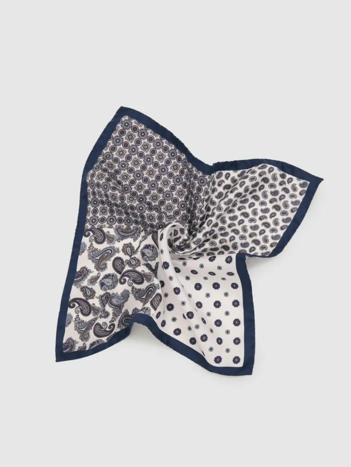 REISS Ties and Pocket Squares Men Silk Hybrid Print Pocket Square Ivorynavy
