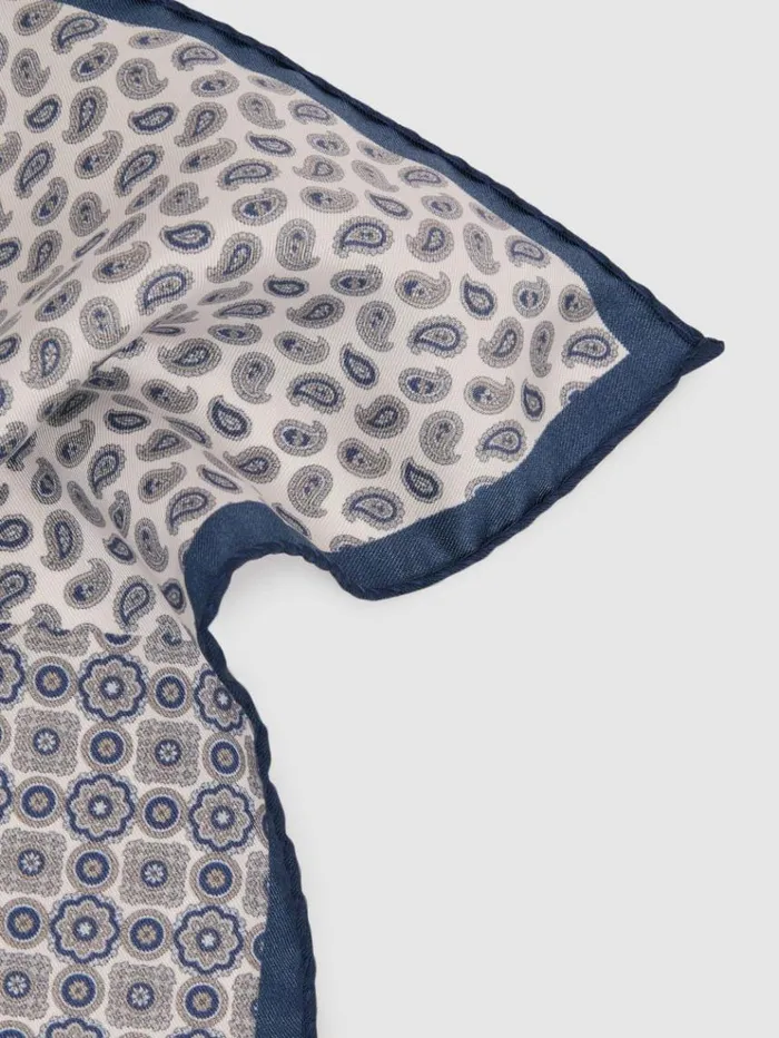 REISS Ties and Pocket Squares Men Silk Hybrid Print Pocket Square Ivorynavy
