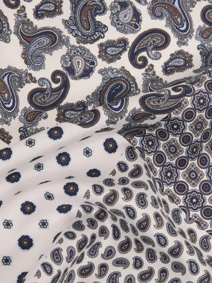 REISS Ties and Pocket Squares Men Silk Hybrid Print Pocket Square Ivorynavy
