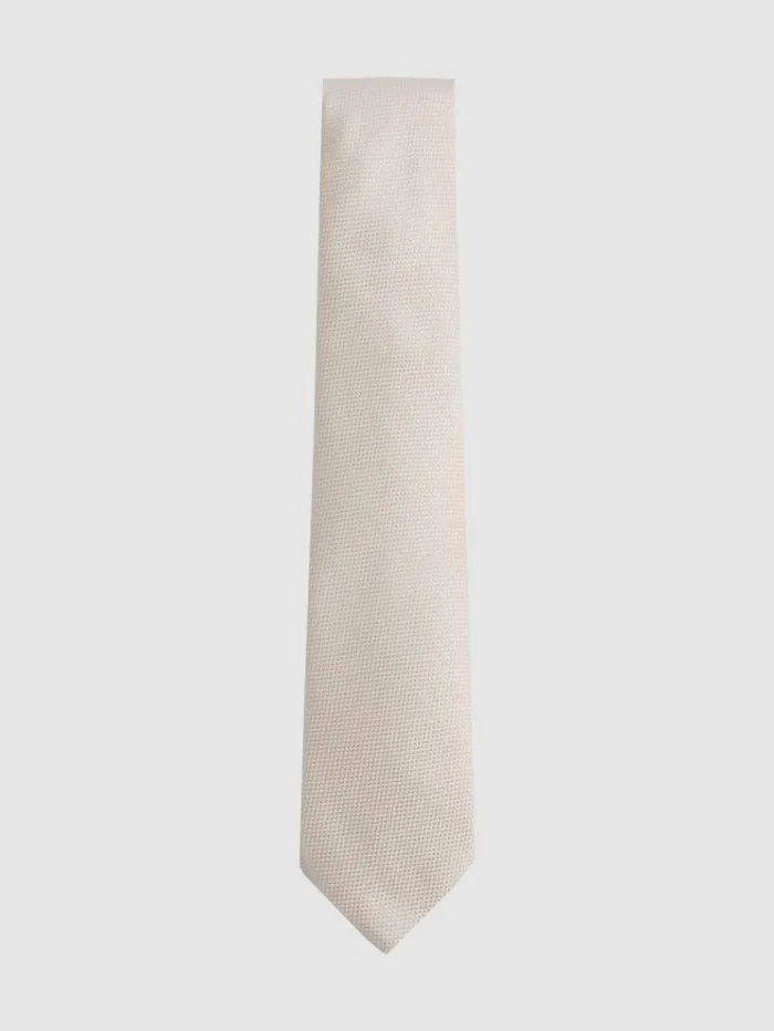 REISS Ties and Pocket Squares Men Textured Silk Blend Tie Oatmeal