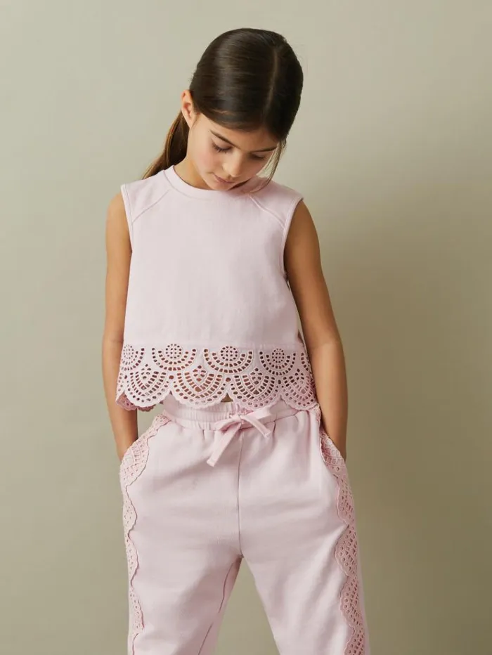 REISS Tops and TShirts Children Cotton Broderie Top CoOrd Pink REISS Tops and TShirts Children Cotton Broderie Top CoOrd Pink