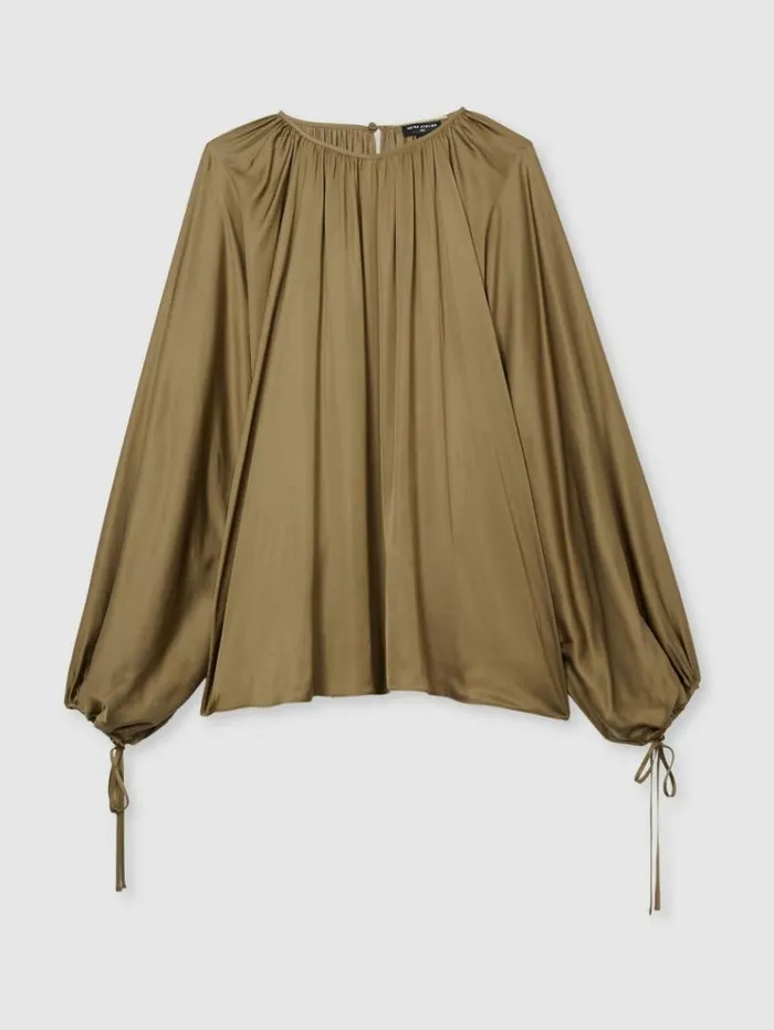 REISS Tops Women Atelier Gathered Satin Top Khaki
