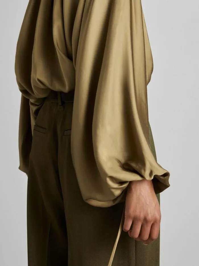 REISS Tops Women Atelier Gathered Satin Top Khaki
