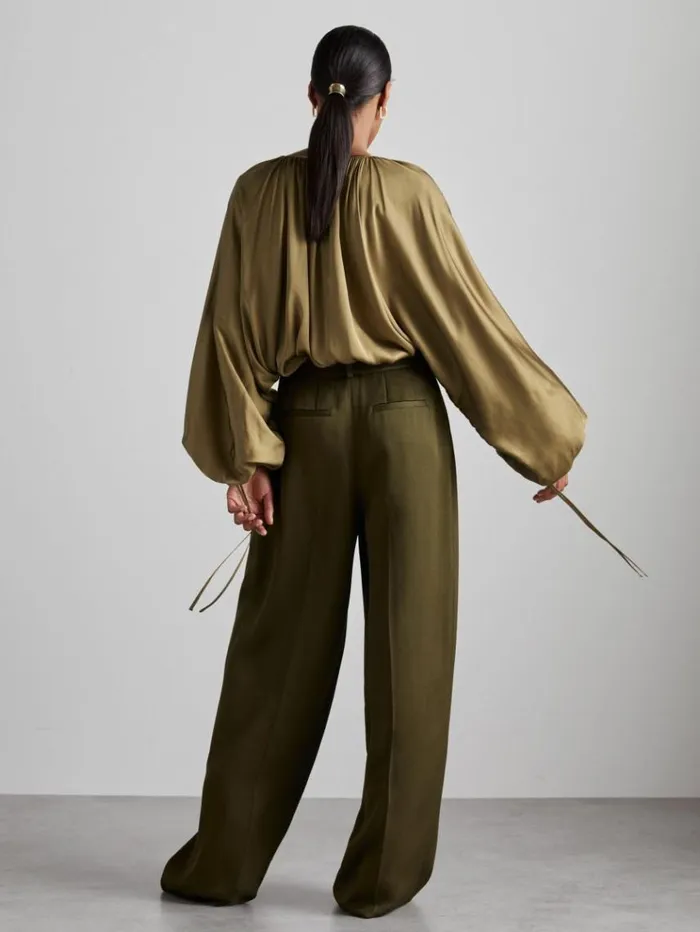 REISS Tops Women Atelier Gathered Satin Top Khaki