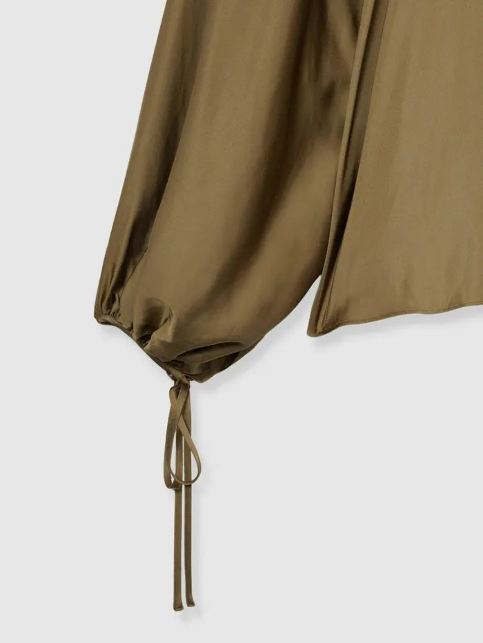 REISS Tops Women Atelier Gathered Satin Top Khaki