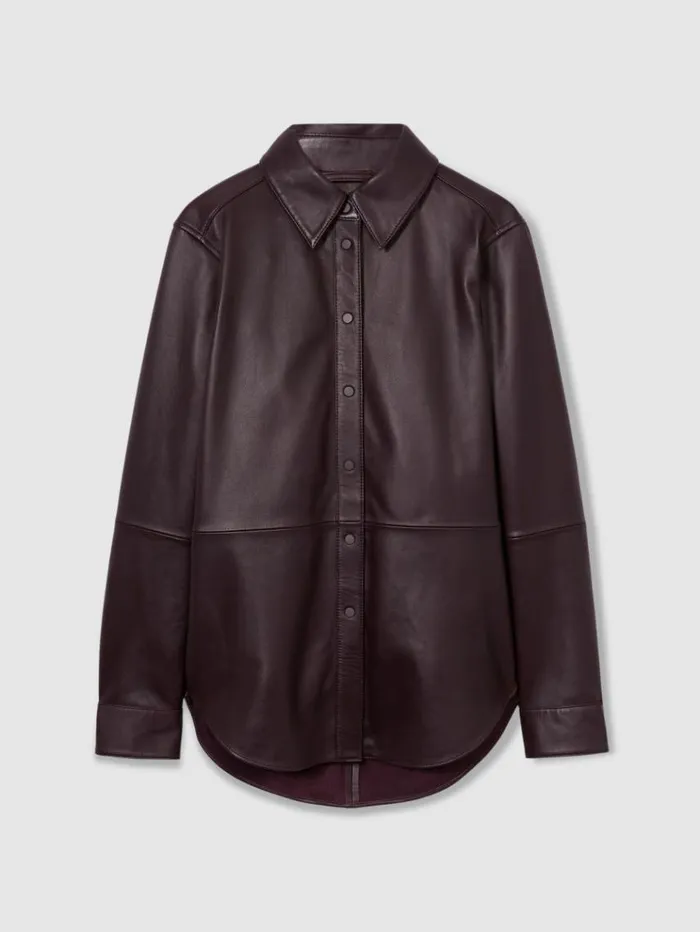 REISS Tops Women Atelier Leather Shirt Oxblood