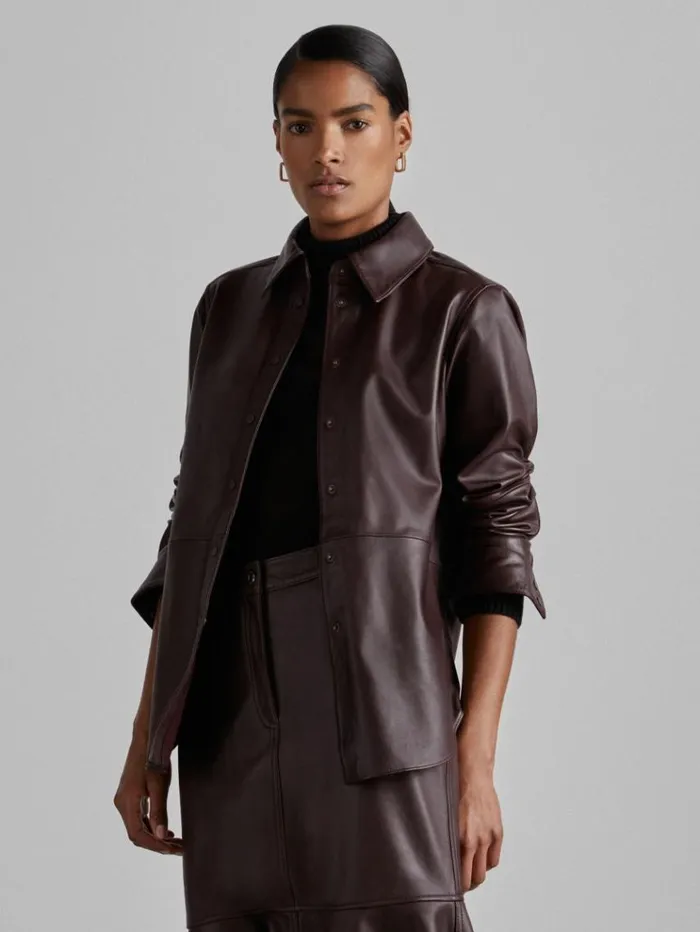 REISS Tops Women Atelier Leather Shirt Oxblood