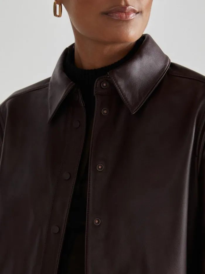 REISS Tops Women Atelier Leather Shirt Oxblood