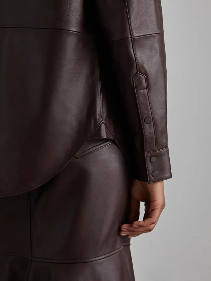 REISS Tops Women Atelier Leather Shirt Oxblood