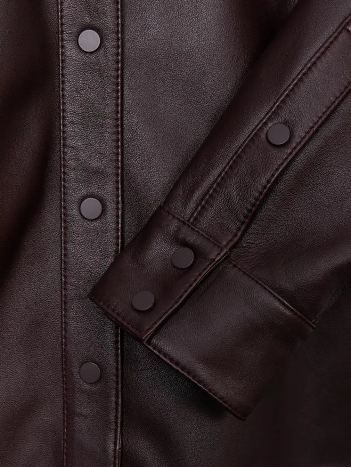REISS Tops Women Atelier Leather Shirt Oxblood