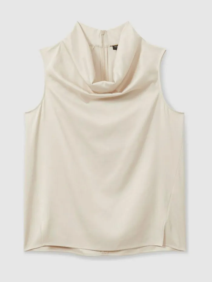 REISS Tops Women Atelier Satin CowlNeck Top Ivory