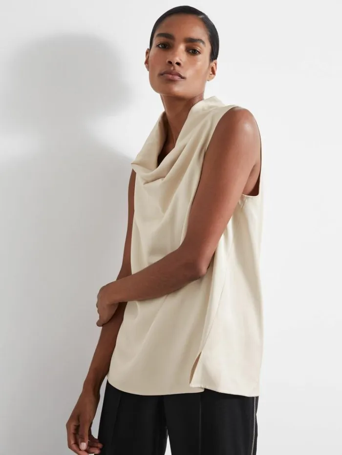 REISS Tops Women Atelier Satin CowlNeck Top Ivory