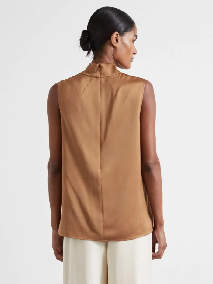 REISS Tops Women Atelier Satin CowlNeck Top Tan