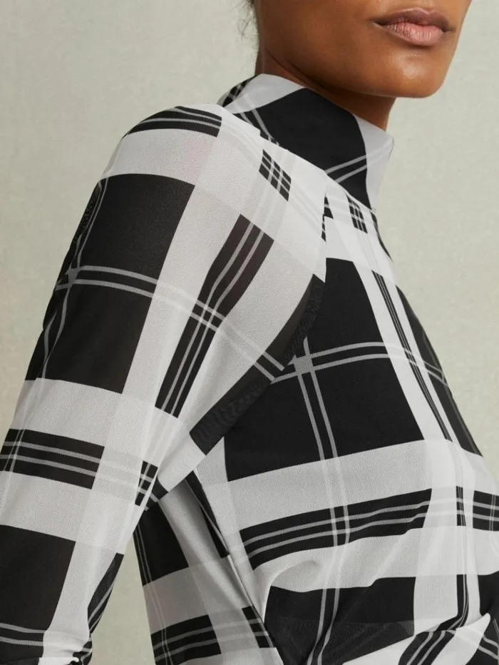 REISS Tops Women Checked Ruched Top Blackwhite