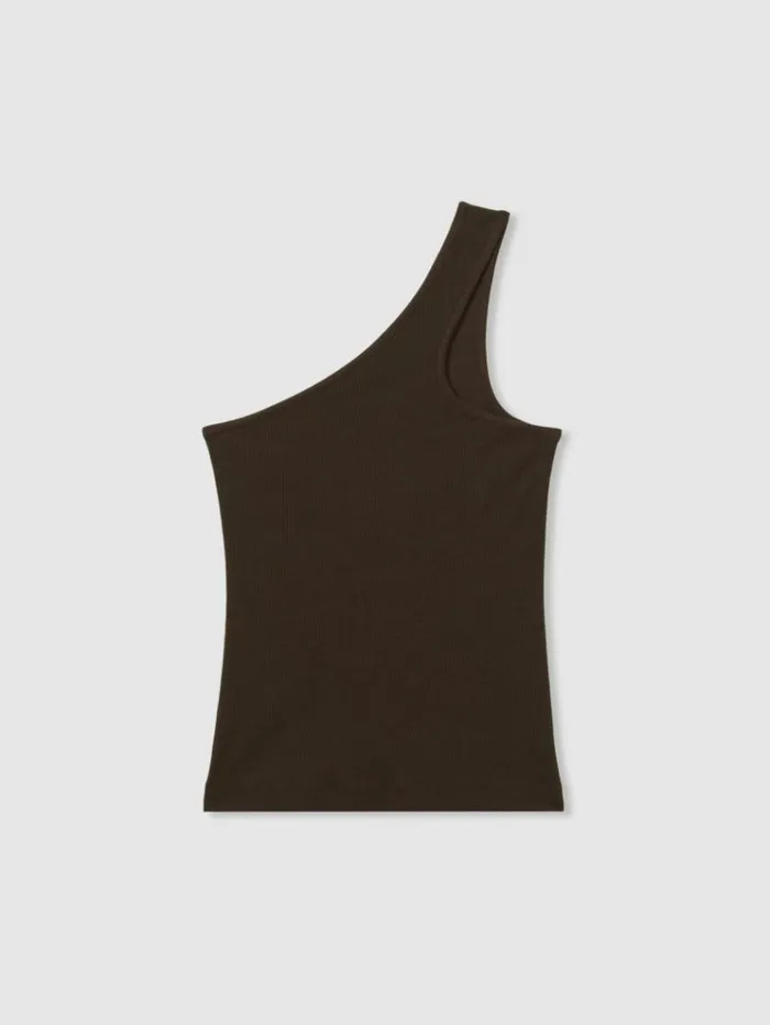 REISS Tops Women Cotton Blend OneShoulder Top Chocolate