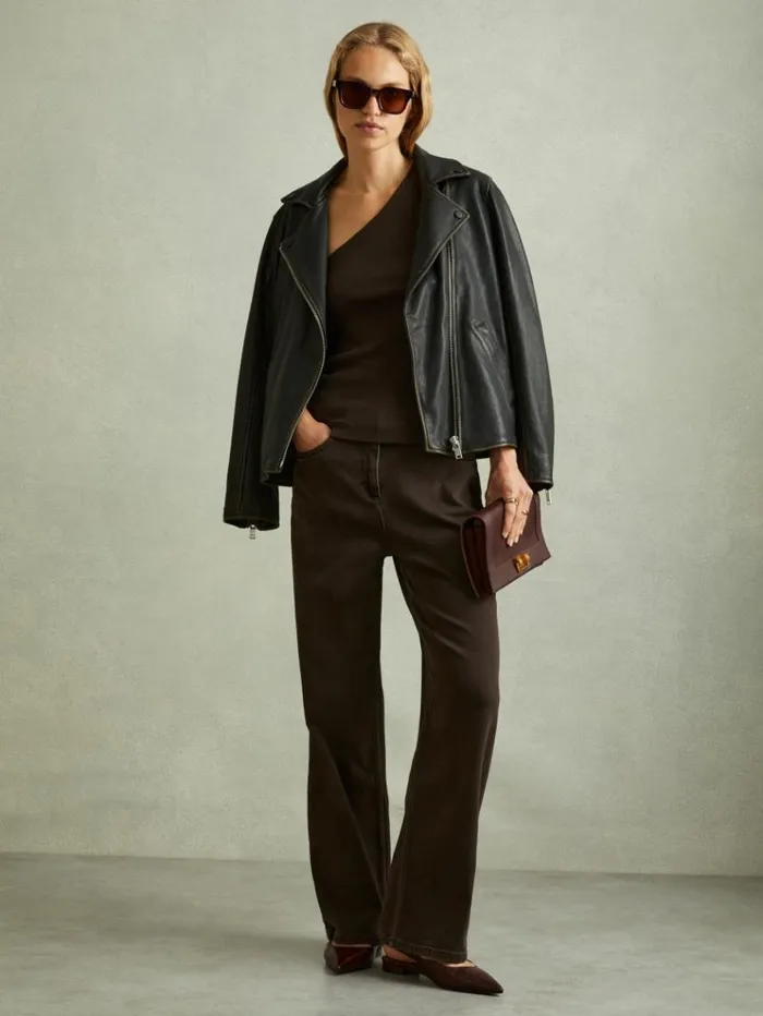 REISS Tops Women Cotton Blend OneShoulder Top Chocolate