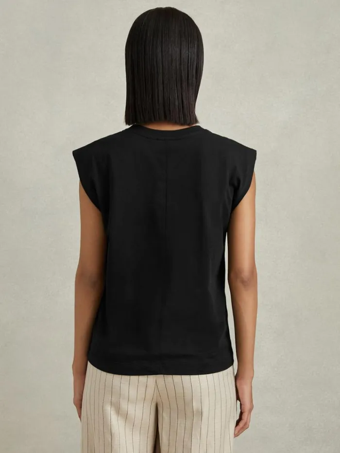 REISS Tops Women Cotton Capped Sleeve TShirt Black