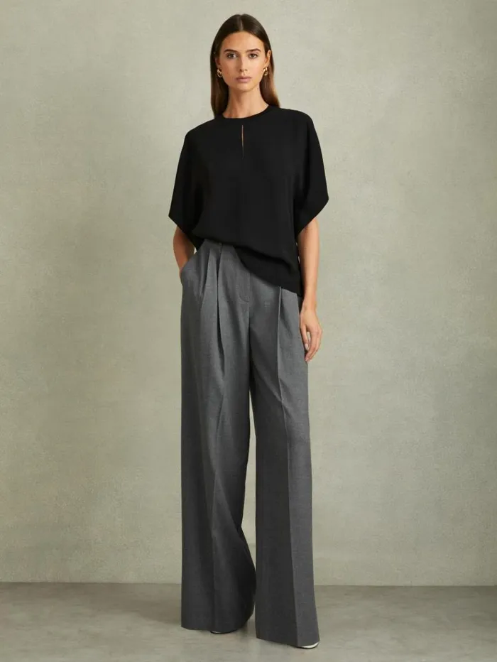 REISS Tops Women Draped Sleeve Top Black