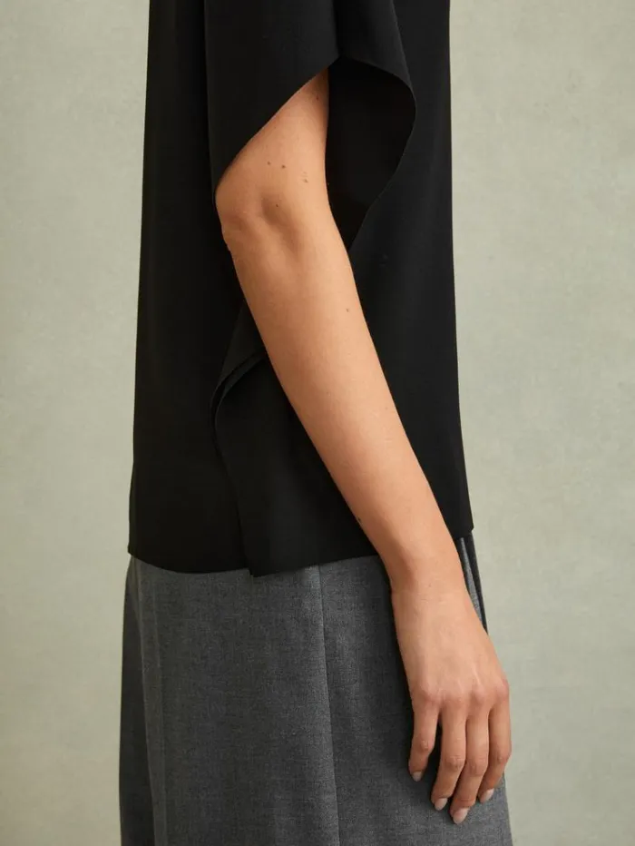 REISS Tops Women Draped Sleeve Top Black
