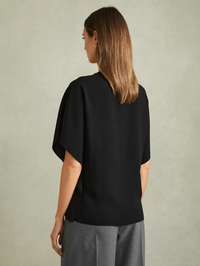 REISS Tops Women Draped Sleeve Top Black