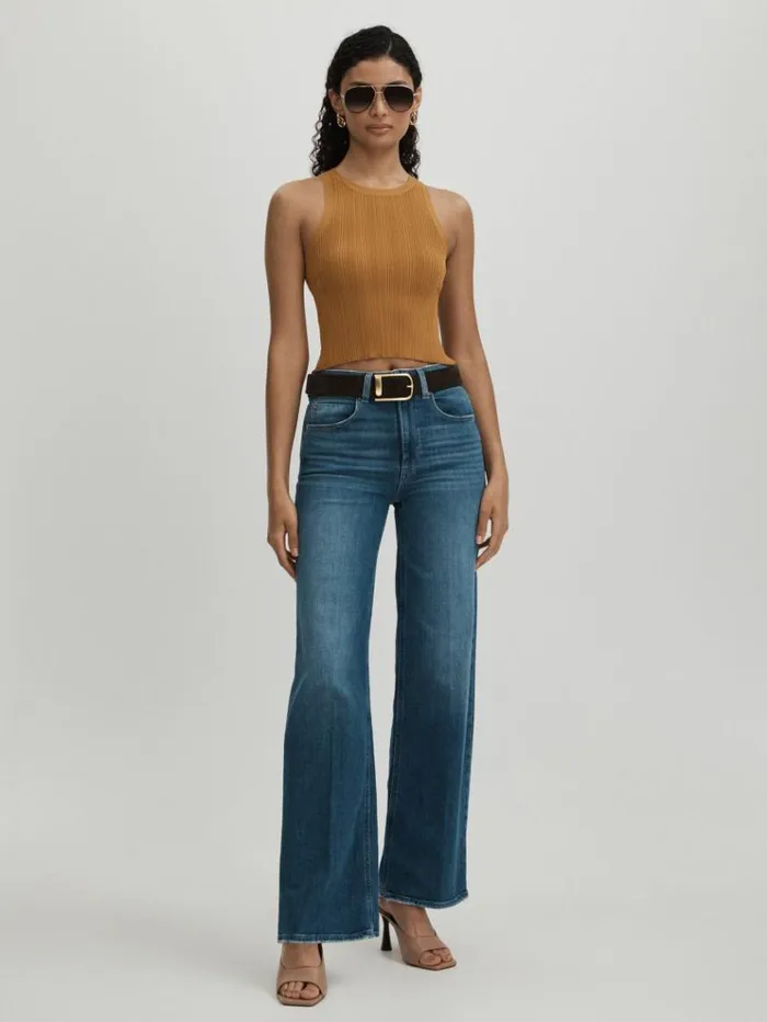 REISS Tops Women Good American Ribbed Vest Tan