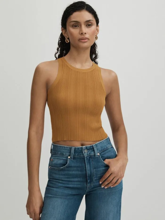 REISS Tops Women Good American Ribbed Vest Tan