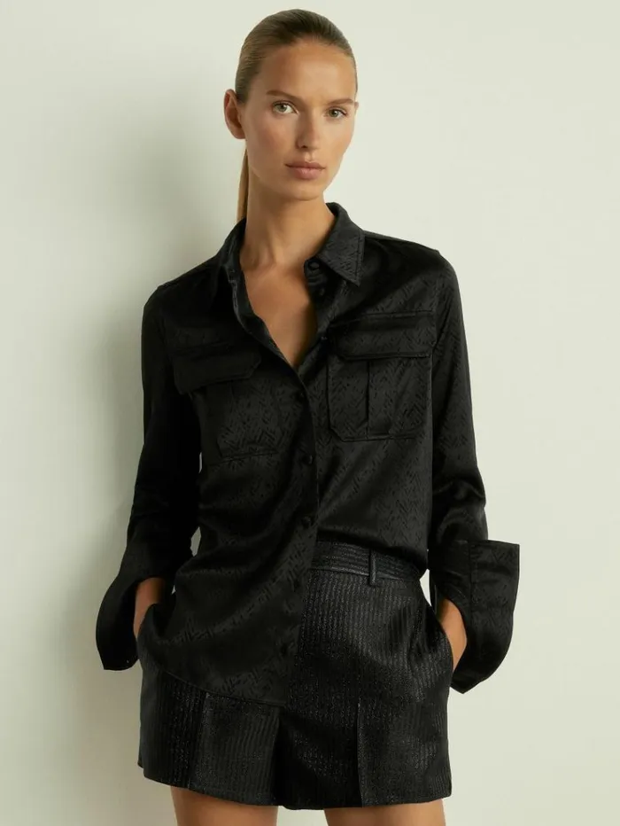 REISS Tops Women HerringboneJacquard Satin Blouse Black