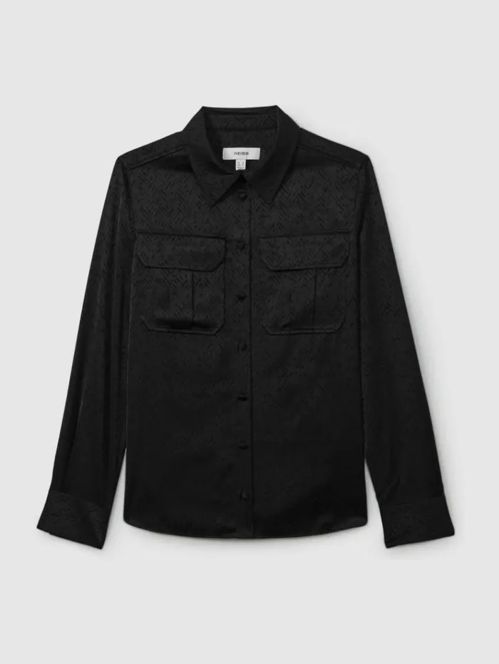 REISS Tops Women HerringboneJacquard Satin Blouse Black