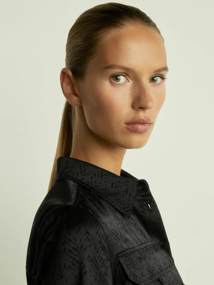 REISS Tops Women HerringboneJacquard Satin Blouse Black