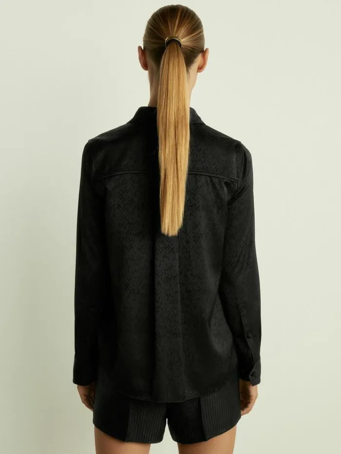 REISS Tops Women HerringboneJacquard Satin Blouse Black