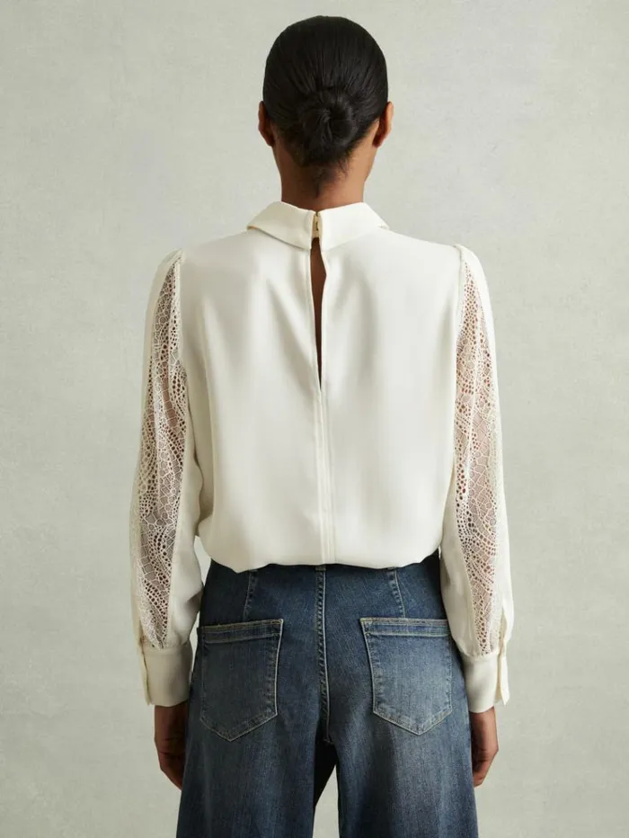 REISS Tops Women Lace Insert Blouse Cream