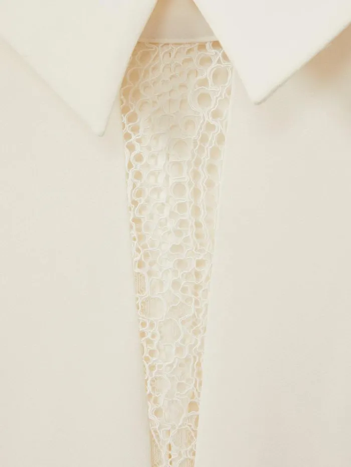 REISS Tops Women Lace Insert Blouse Cream