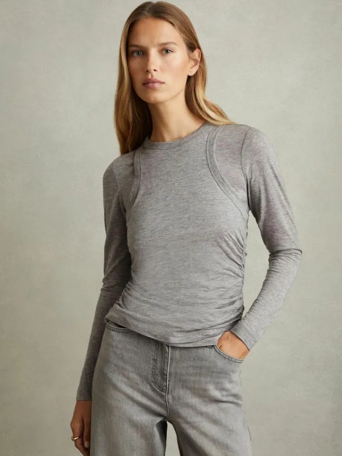 REISS Tops Women Layered LongSleeve Top Grey