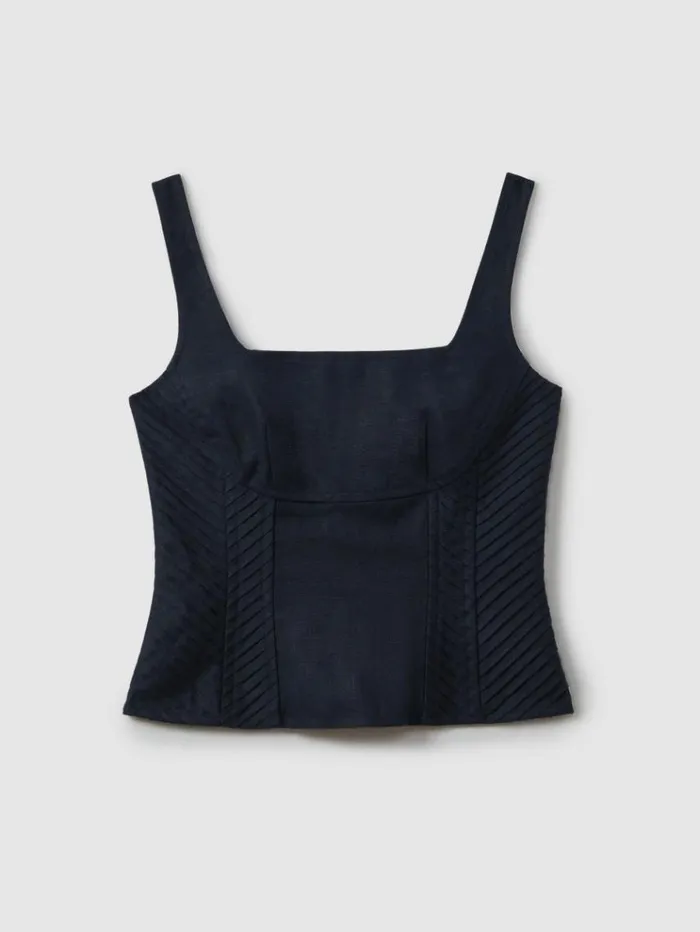 REISS Tops Women Linen Corset Vest Navy