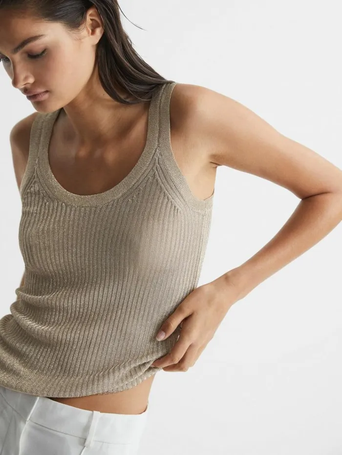 REISS Tops Women Metallic Vest Top Gold