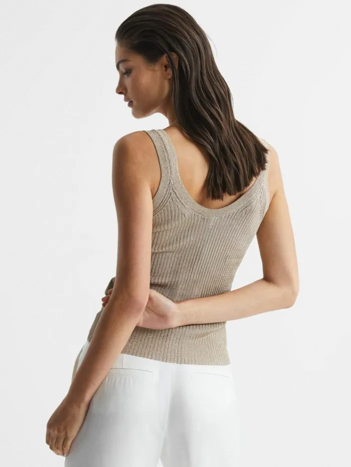 REISS Tops Women Metallic Vest Top Gold