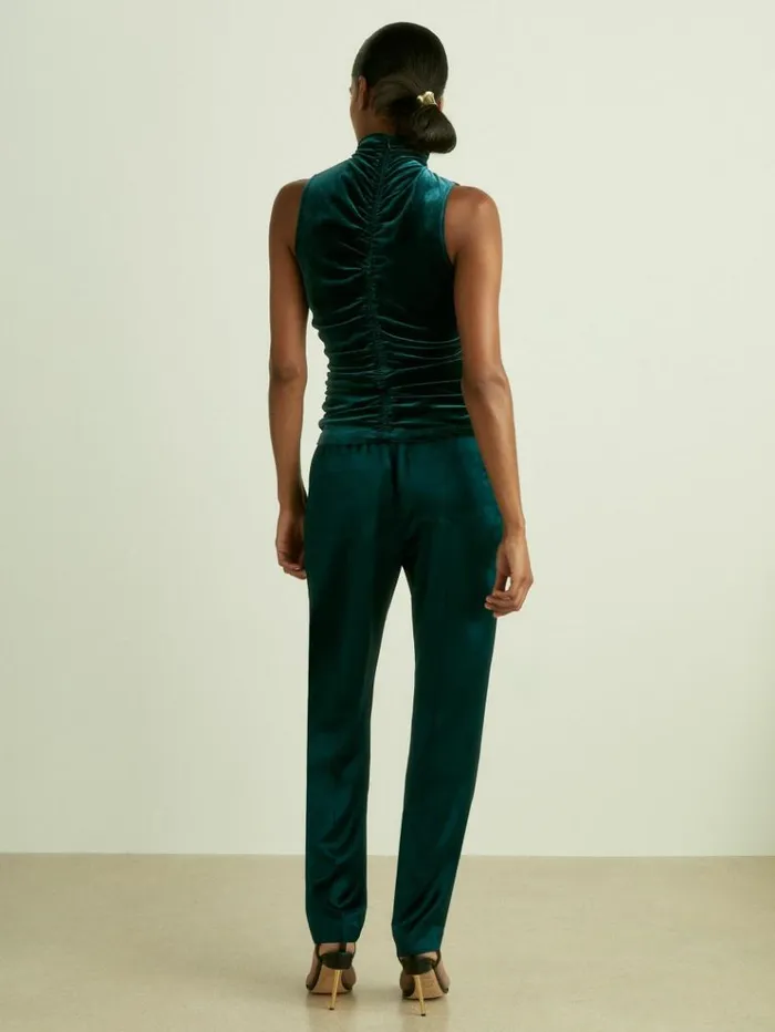 REISS Tops Women RacerFront RuchedVelvet Sleeveless Top Teal