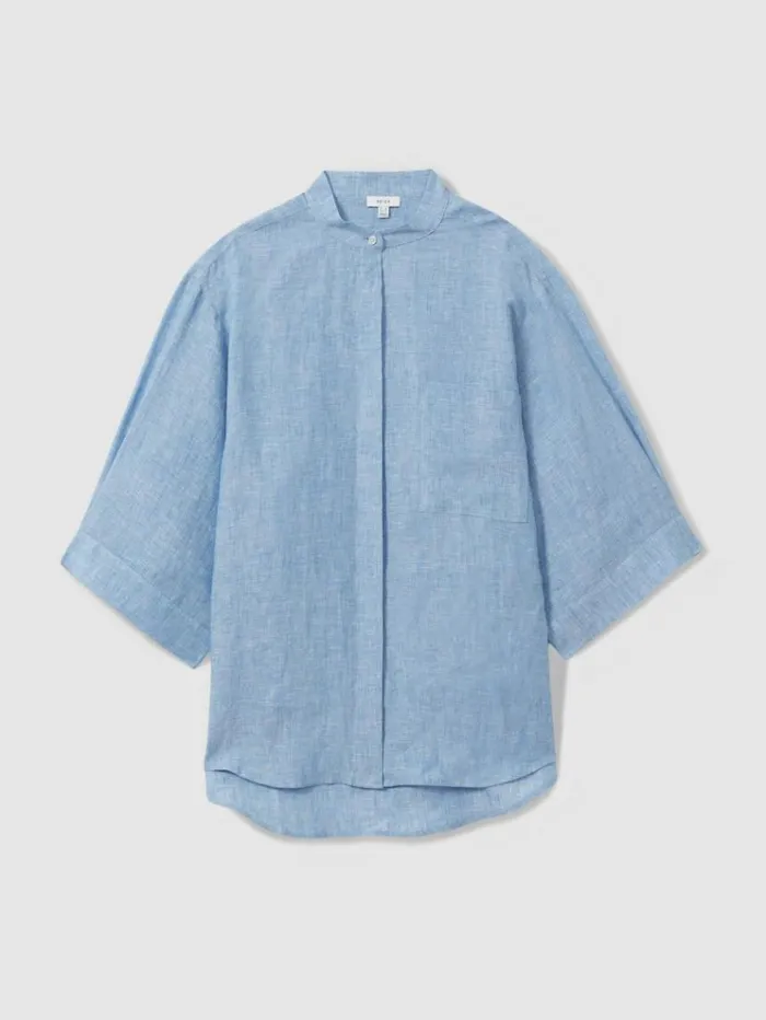REISS Tops Women Relaxed Sleeve 100 Linen Shirt Blue