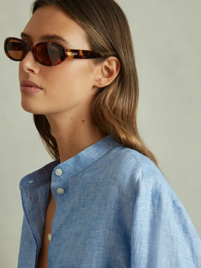 REISS Tops Women Relaxed Sleeve 100 Linen Shirt Blue
