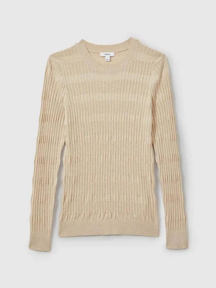 REISS Tops Women Ribbed Crew Neck Top Stone