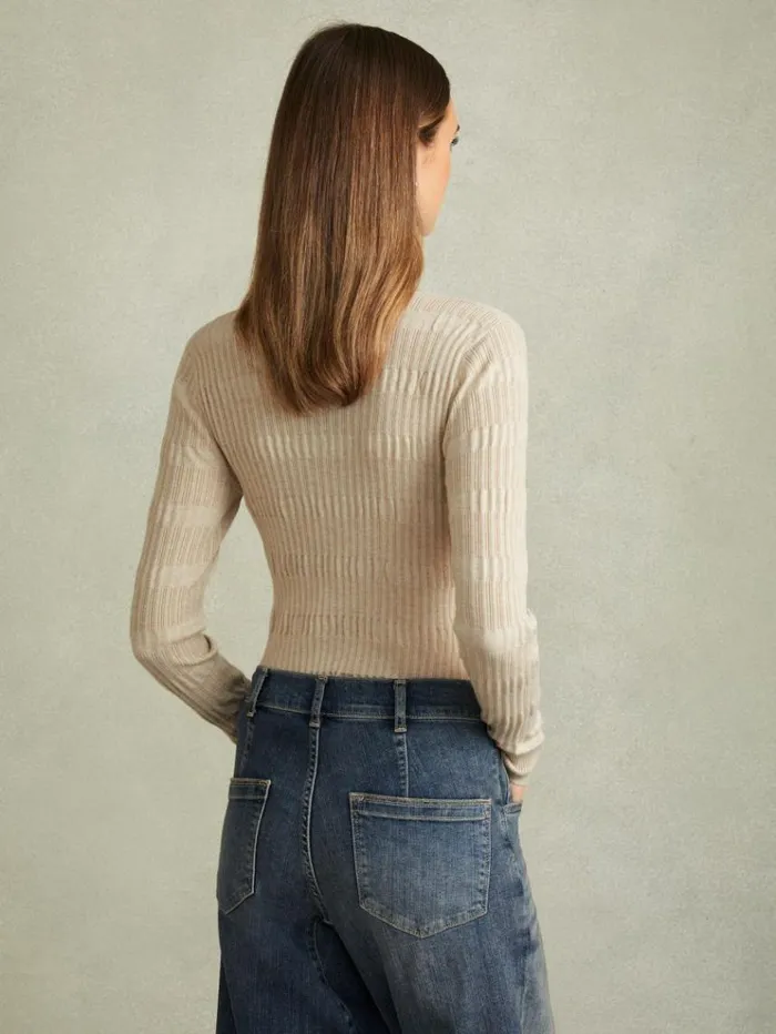 REISS Tops Women Ribbed Crew Neck Top Stone